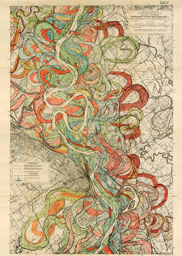 Harold Fisk's Mississippi River meander map